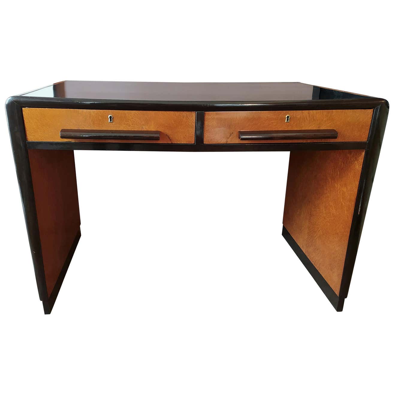 Art Deco Desk in Briar Root and Ebonized Wood, France, 1930