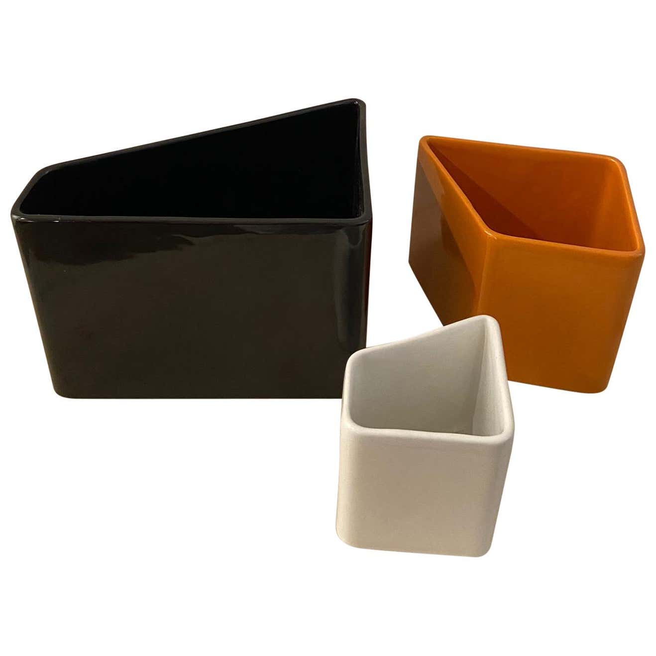 1970s Amazing Space Age Set of 3 Vases in Ceramic by Gabbianelli, Made in Italy